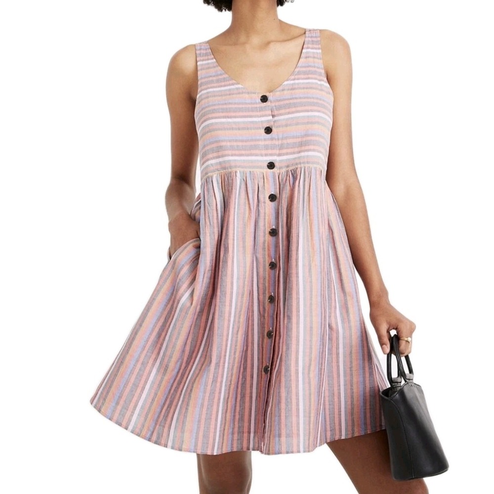 Madewell Pastel Stripe Button-Front Mini Dress